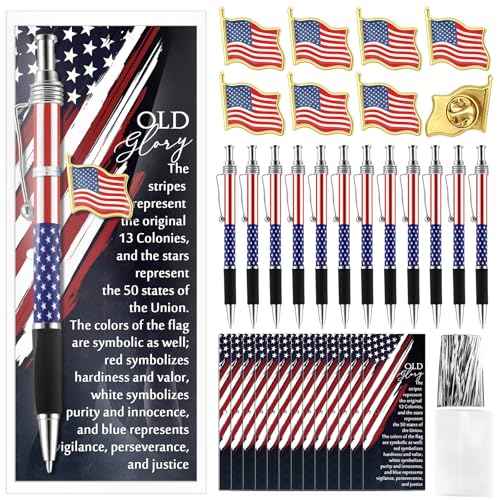 60 Set Veterans Day Gift Bulk American Flag Ballpoint Pens USA Flag Lapel Pins Patriotic Bookmarks Patriotic Souvenirs for Remembrance Day Party Military Supplies