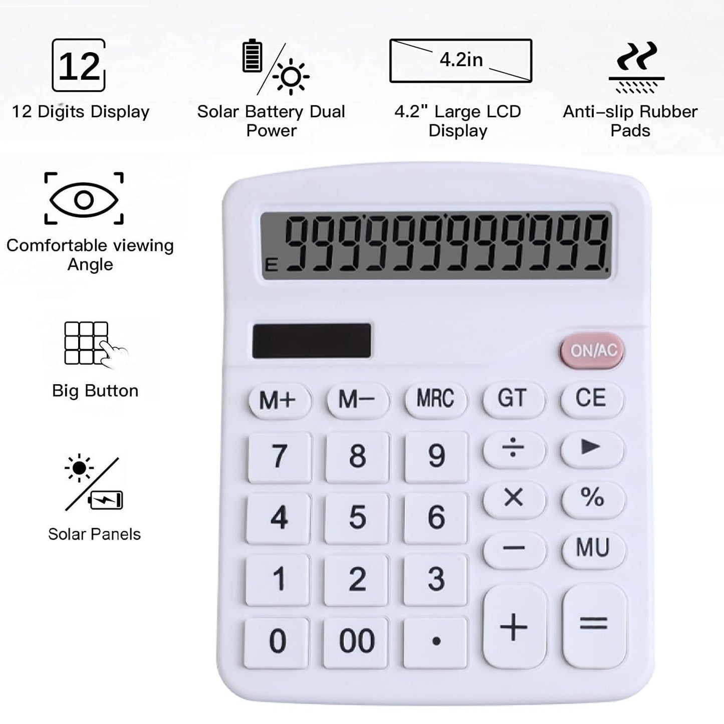 Office Desk Calculator, Cute Calculator for Kids, Basic Calculators Desktop, Dual Power Simple Financial Calculator with Big Button Large Display for Office Home and School (White)