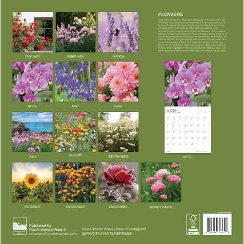2026 Flowers Wall Calendar 12 Month | 12" x 24" Open | Giftable | Nature Calendar 2026 | Thick & Sturdy Paper for Calendar Organizing & Planning | Pacific Waters Press (Flowers)