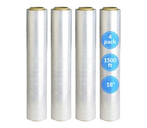 Reli. 4 Rolls [Made in USA] | 18" Stretch Wrap (1,500 ft/roll) Clear Shrink Wrap/Stretch Plastic Wrap for Moving - Plastic Pallet Cling Wrap Stretch Film - 18" Stretch Film for Moving and Storage