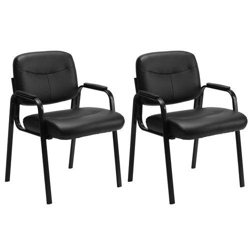GlasFlength Waiting Room Chairs, Leather Reception Conference Room Chairs with Padded Armrests, Comfy Thickened Cushion Office Guest Chair for Lobby Meeting Home, Set of 2-Black A