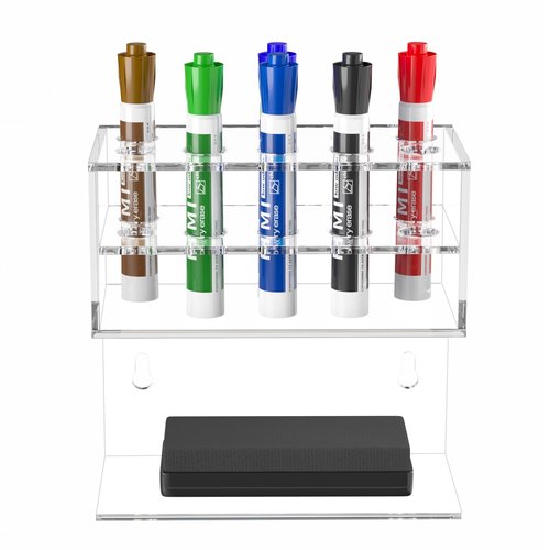 HIIMIEI Dry Erase Marker Holder for Whiteboard, Wall Mounted 2-Tier 10-Slot Clear Acrylic Marker Organizer Stand for School Office Home