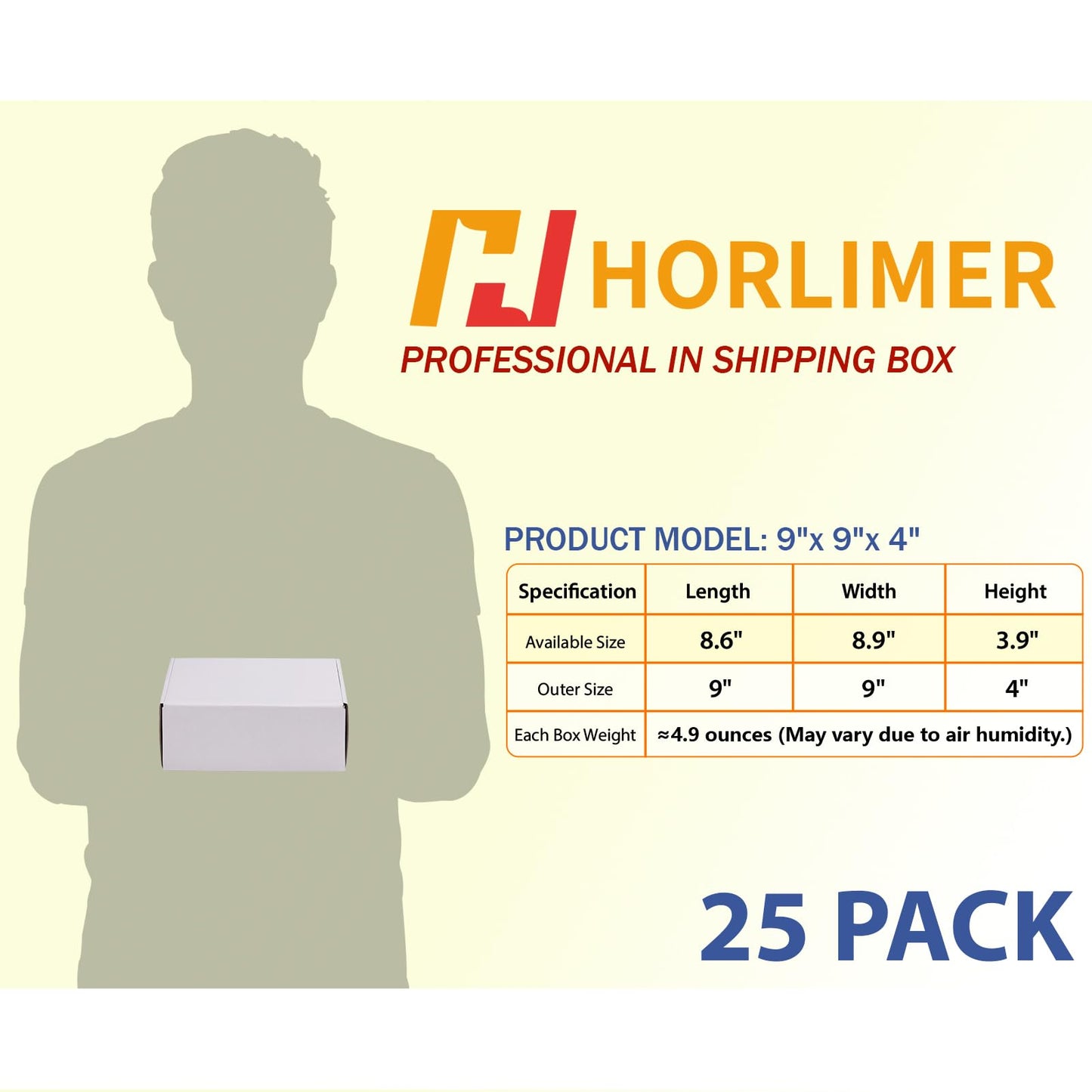 HORLIMER 9x9x4 inches Shipping Boxes Set of 25, White Corrugated Cardboard Box Literature Mailer