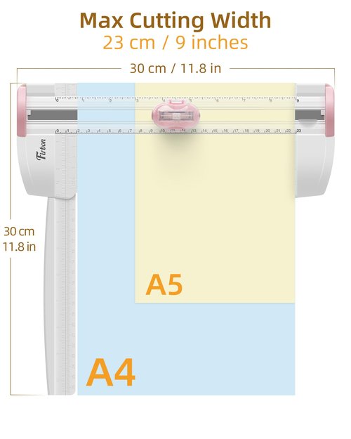 Firbon 3-in-1 Paper Cutter, 9" Compact A5 Paper Trimmer with Straight Cut, Scoring & Perforating Blades for Cardstock, Scrapbooking, Crafting, Labels & Home Office (Pink)