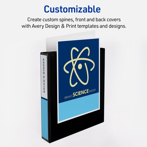 Avery Heavy-Duty View 3 Ring Binders, 1.5 Inch One Touch Slant Rings, 375-Sheet Capacity, DuraHinge, 2.1 Inch Wide Spine, Customizable Clear Cover and Spine, Black Binders (79097) (Pack of 6)