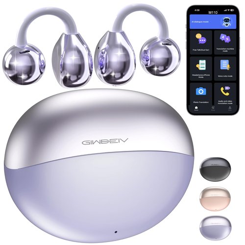 AI Translation Earbuds Real Time, 164 Language Translator Earbuds, 3-in-1 Wireless Clip on Earbuds, Bluetooth 5.4 Headphones, Translating Device for Travel Business Learning (Purple)