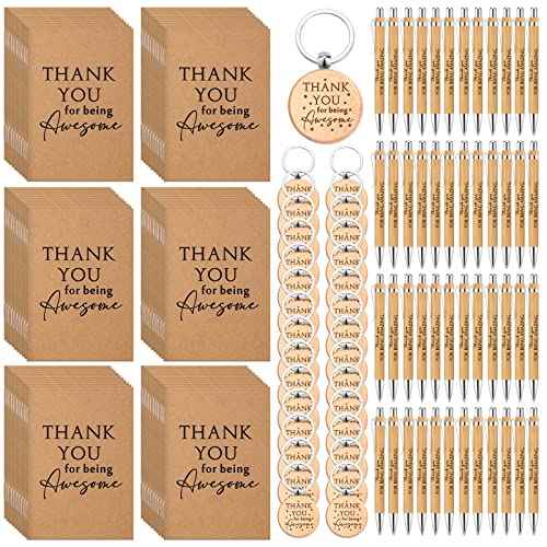 50 Sets Christmas Employee Appreciation Gifts Bulk Motivational Notebooks Inspirational Bamboo Pens Keychains Thank You Gifts for Thanksgiving Nurse Practitioner Coworker Staff Office