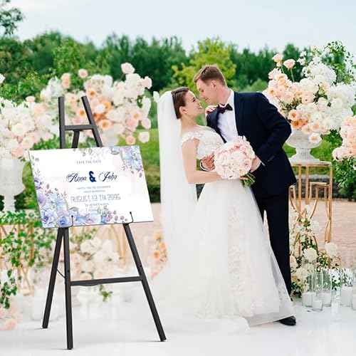 Metal Easel Stand ? Adjustable Heavy Duty Metal Display Eassel for Wedding Signs, Posters, Paintings & Commercial Displays ? Sturdy Art Easel with Secure Chain (Black)