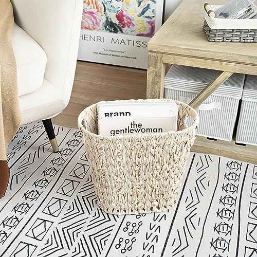 GRANNY SAYS Wicker Trash Can, Waterproof Bathroom Trash Can, Wicker Waste Basket for Bathroom, Decorative Boho Waste Basket for Bedroom, Office, 19 Liters/5 Gallons