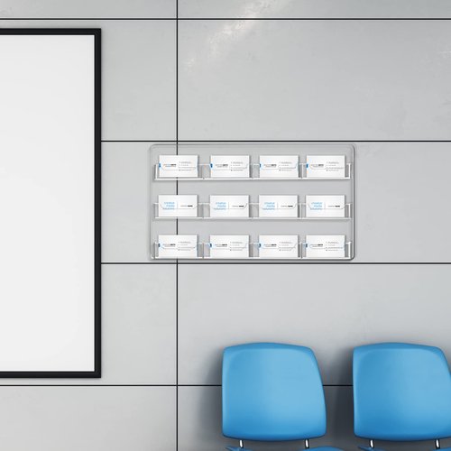 Qunclay 2 Pack 12 Pocket Acrylic Business Card Holder Wall Mount Clear Sticker Display Rack Horizontal Multiple Gift Card Rack Display Stand for Home Document Brochures Hanging Organizing Office Table