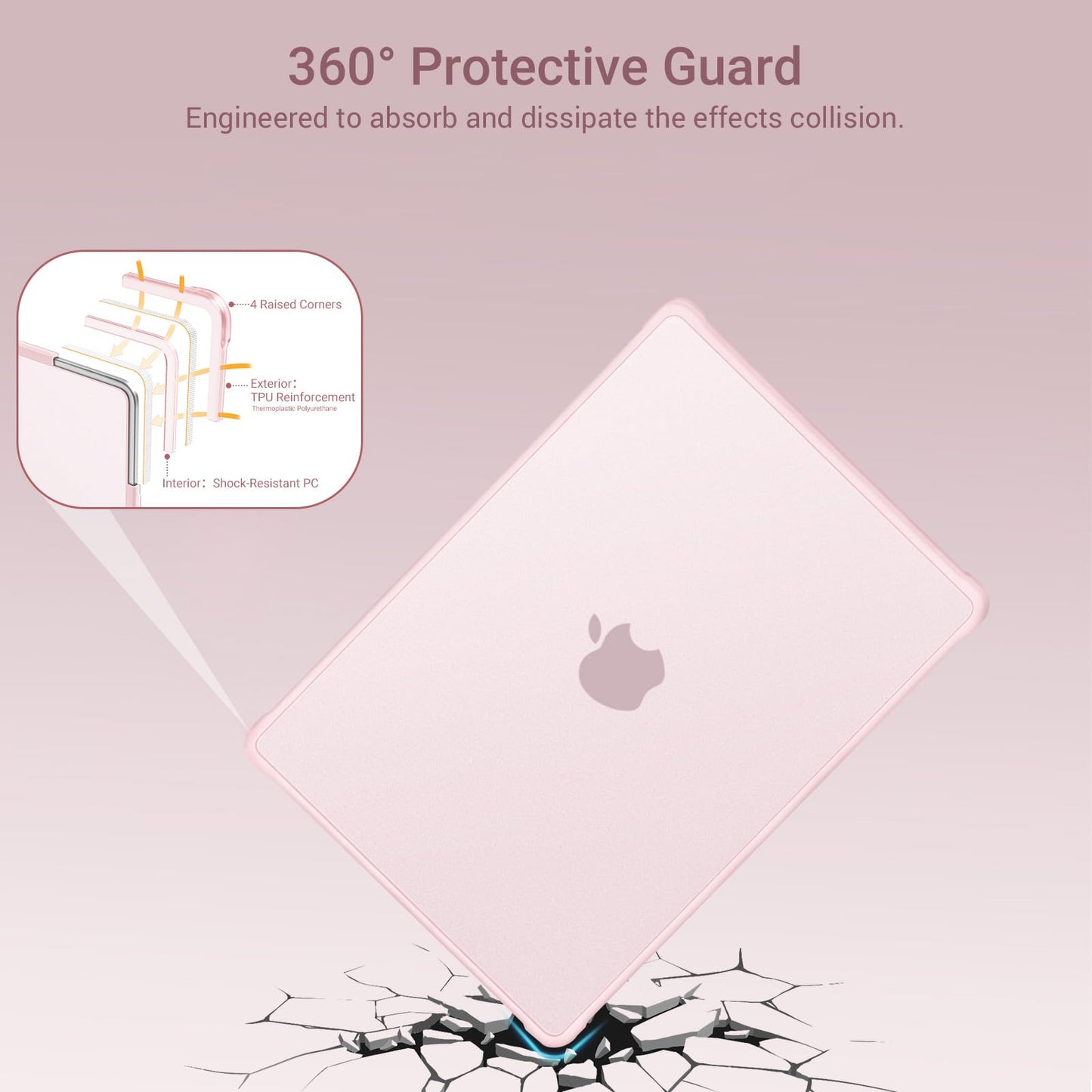 MOSISO Anti-Crack Slimness Case for MacBook Air 13 inch M5 M4 M3 M2 2026-2022 A3449 A3240 A3113 A2681, 3 in 1 Kit Anti-Fingerprints Reinforced TPU Bumper Hard Shell for MacBook Air 13.6, Pink