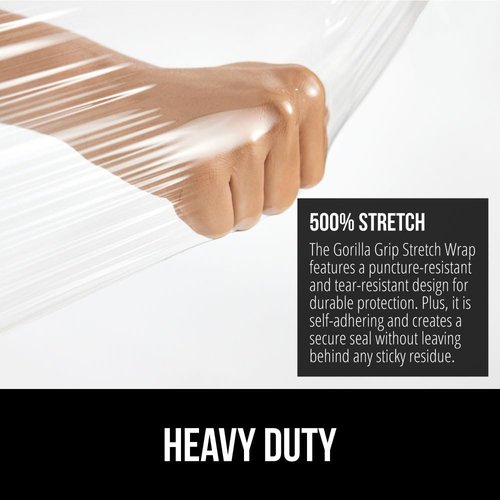 Gorilla Grip Heavy Duty Stretch Film - 1200ft Puncture Resistant Shrink Wrap Roll | Ideal for Shipping & Moving