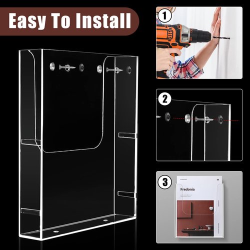 Wesiti Acrylic Brochure Holder 8.5 x 11 Inches Wall Mount Flyer Holder Plastic Slat Wall Display Single Pocket Box for Magazines Poster Papers Files Menu Pamphlet Literature Documents (12)
