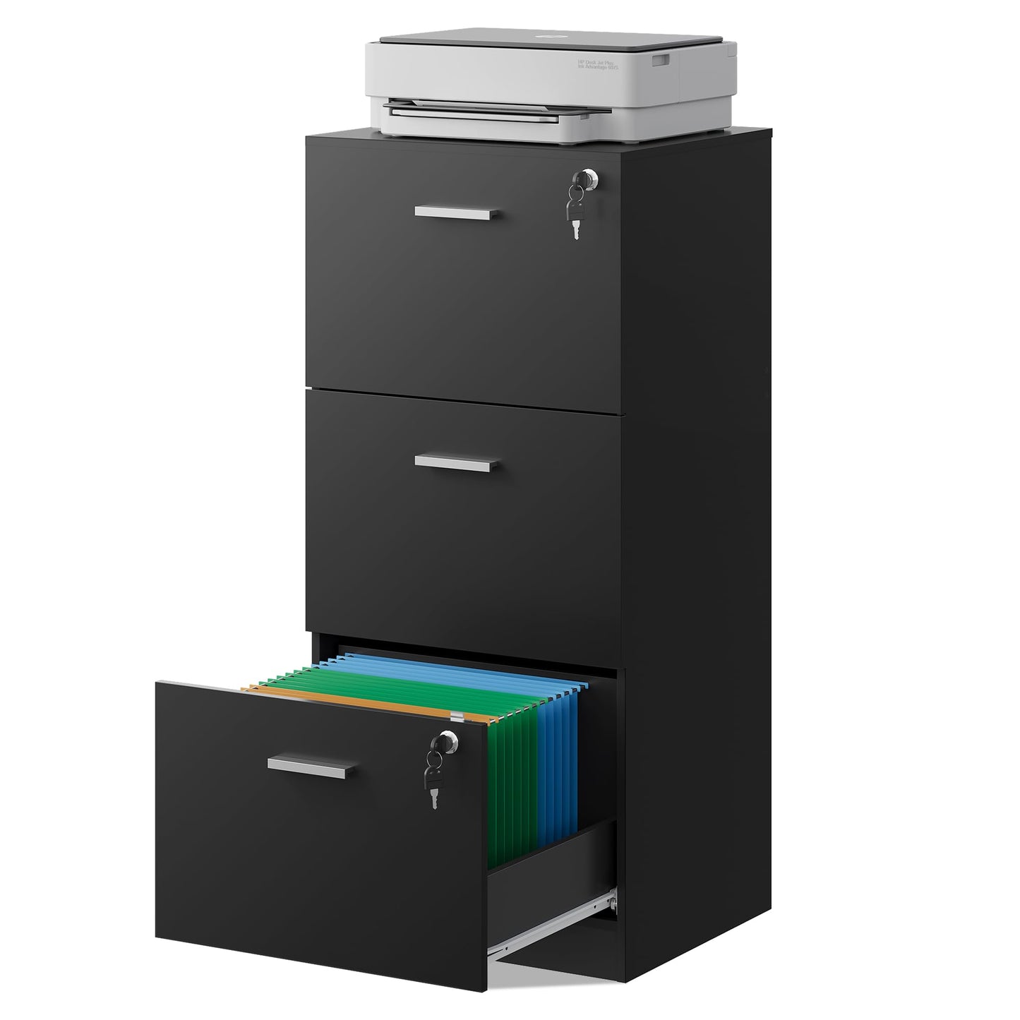 DEVAISE Wood File Cabinet, 2 Drawer Filing Cabinet for Home Office, Vertical File Cabinets with Wheels fits A4/Letter/Legal Size File, White