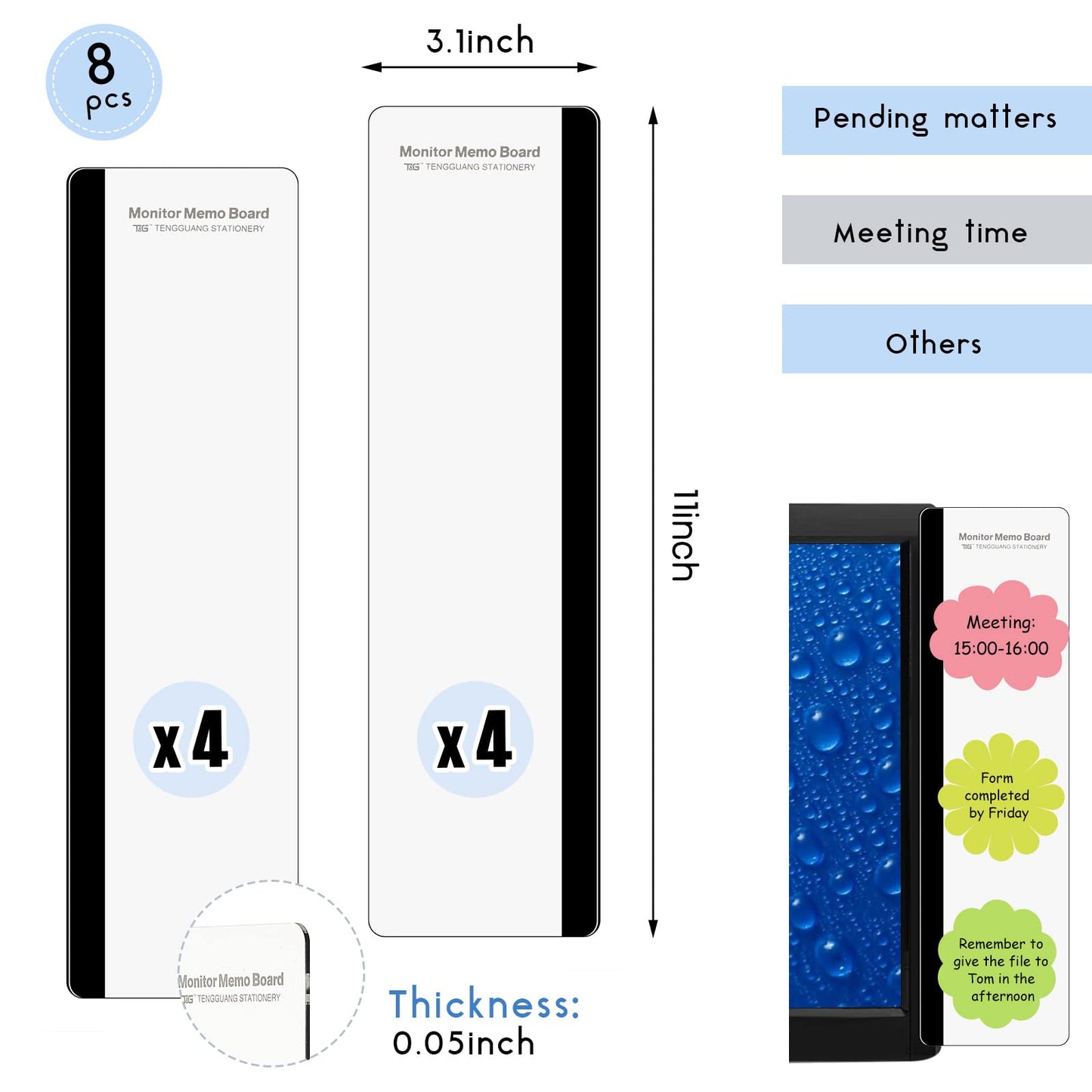 Zonon 8 Pieces Monitor Memo Board, Memo Boards for Computers Transparent Acrylic Monitor Side Panel Office Desk Accessories Desktop Computer Sticky Note Holder for Office Home Work Desk