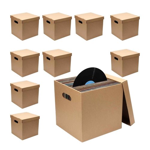 DIICCYO 10 Pcs Cardboard Vinyl Record Storage Box, Stackable Moving Box with Handles and Lids, Sturdy Cardboard Crate Vinyl Record Crate for Storing Album Document File Folder Organizer