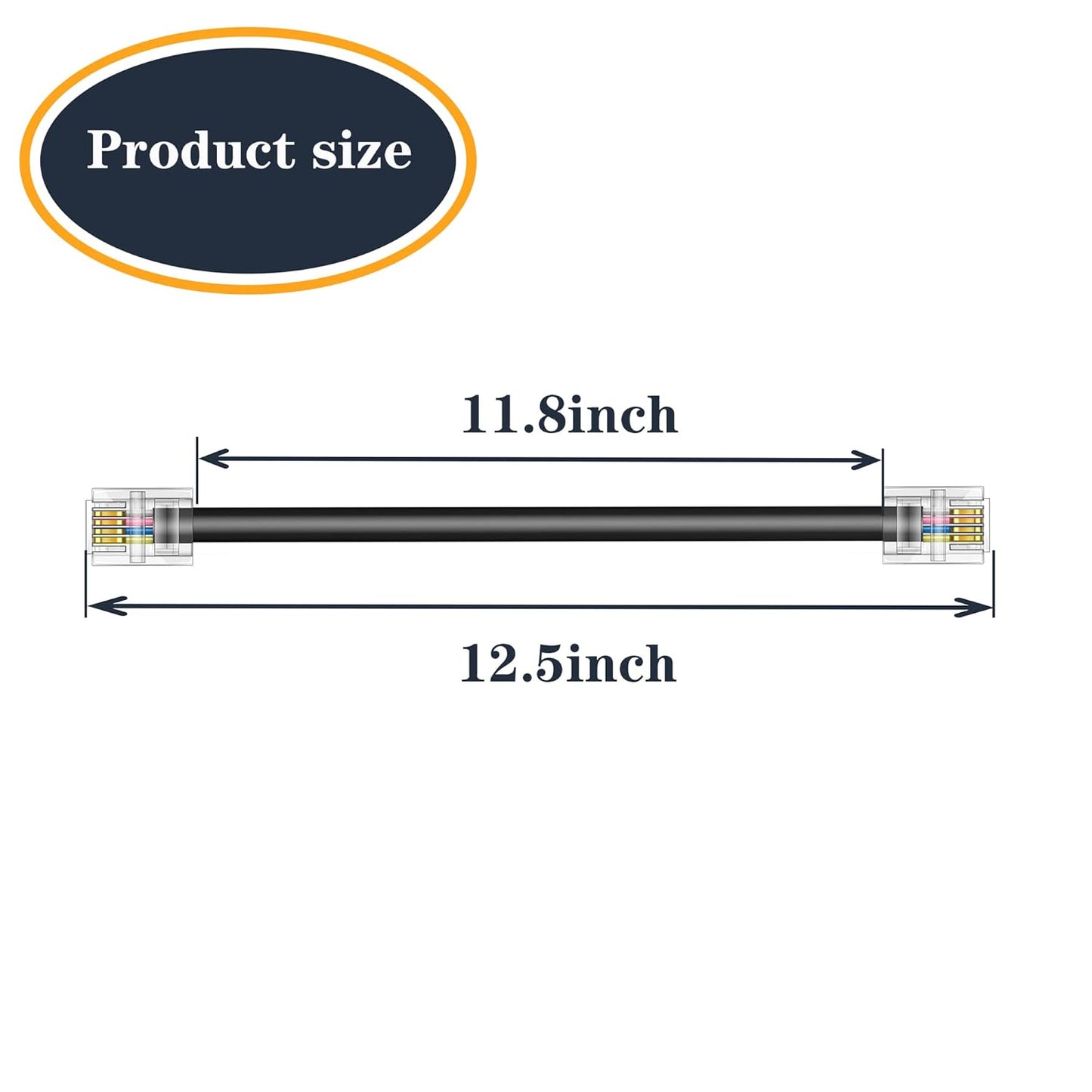 3-Pack Telephone Extension Cord by [Brand Name] - 1FT RJ11 6P4C Cables for Landline Phones & Faxes | Black