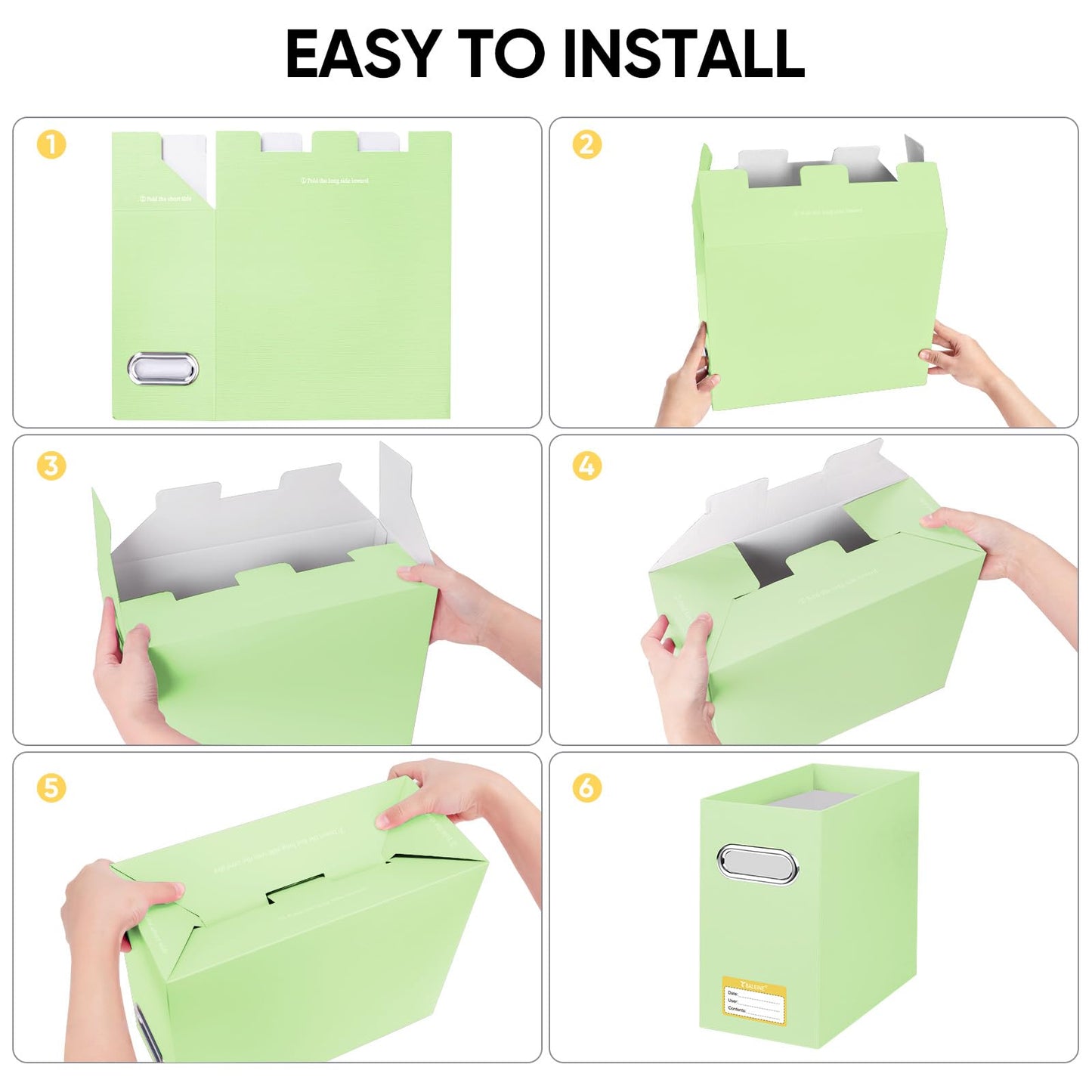 BALEINE File Organizer Box, Cardboard File Folder Organizer with Handle for Letter Size, Portable Collapsible Hanging Filing Box for Home Office Document Storage (2 Pack, Green)