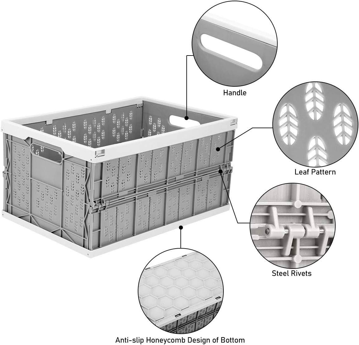 Livememory 2 Pack Foldable Crates, 31 Liters Plastic Milk Crate Storage Bin for Home, Laundry, Clothes(17.76x 12.01 x 9.29 in)
