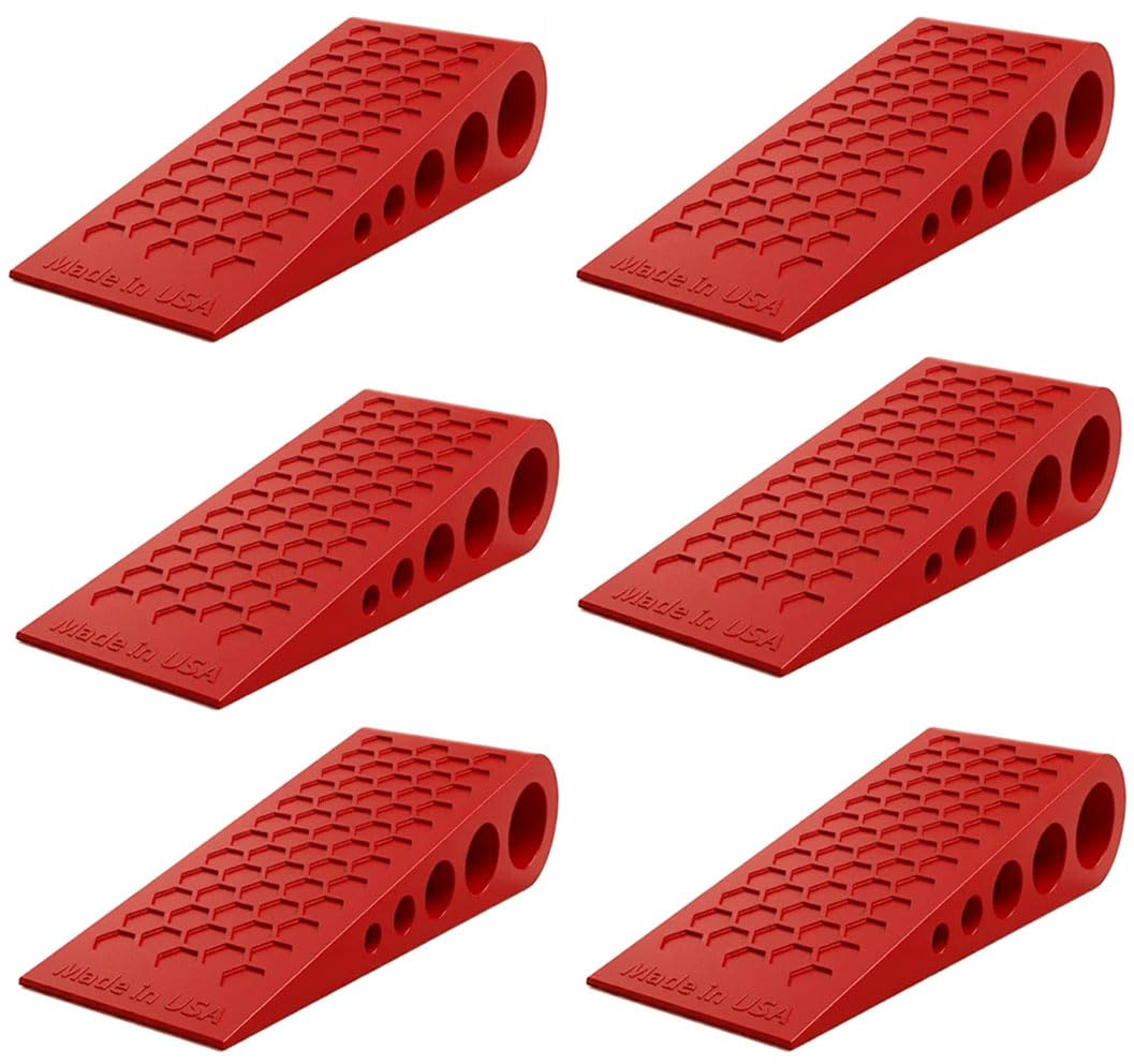 Door Stoppers Red-6 Pack for Bottom of Door Premium Floor Rubber Door Stop Wedge Made in USA Heavy Duty Honeycomb Design for Carpet, Tile, Ideal for Home, School, Commercial