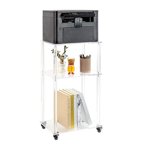 TAKEKIT Acrylic Printer Stand, 3-Tier Printer Table on Wheels, Multifunctional Rolling Printer Cart Storage Shelf for Home Office Organization