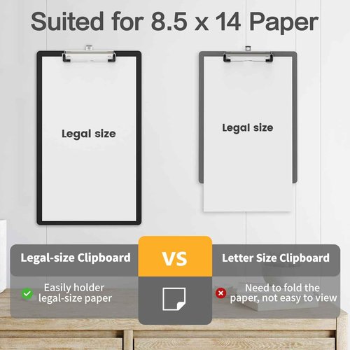 Juvealoe Legal Size Clipboard, 8.5 x 14 Black Plastic Long Clip Board with Low Profile Clip, 9 x 15 in, Suitable for Legal Lawers and Business, Office Supply(Pack of 20)