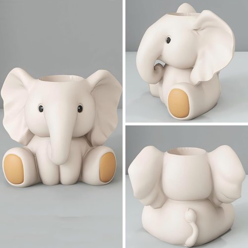 ZKSYLSM Elephant Pencil Holder, Cute Resin Pen Cup Desk Organizer, Decorative Animal Statue Pen Holder for Office, Home Workspace and Gift for Elephant Lovers