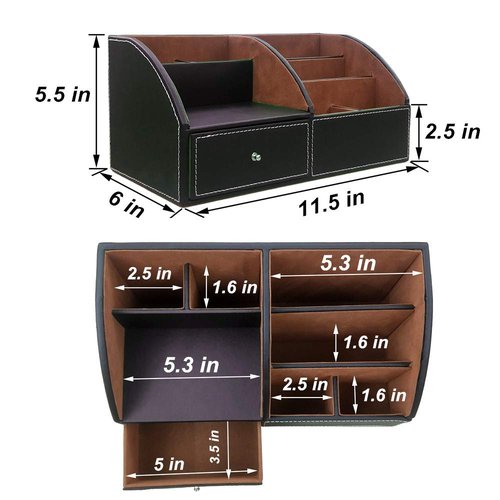 NA PU leather Desk Organizer with drawer pen holder for desk Multifunctional home thickened storage box as remote control holder makeup storage organizer HeBen1036