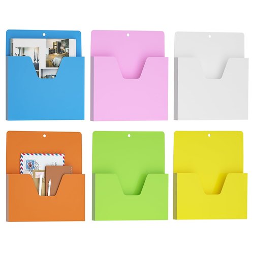 MFTEK Magnetic File Holder 6 Pockets Paper Holder, Hanging File Organizer Magazine Rack Office Supplies Storage for Cabinets, Whiteboard, Magnetic Mail Letter Folder Storage for Refrigerator
