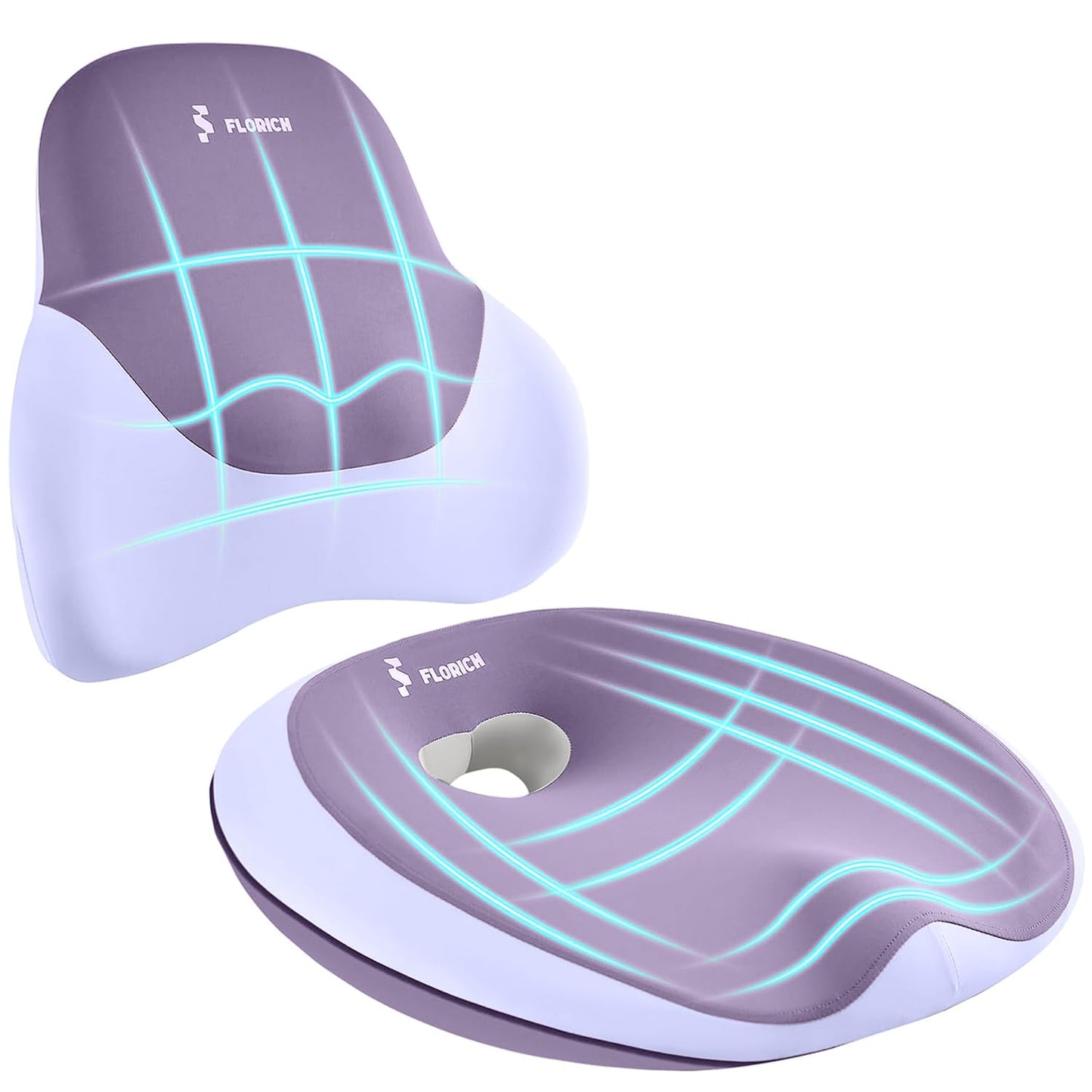 FLORICH Seat Cushion Lumbar Support Pillow for Office Chair, Car Lower Back Support, Ergonomic Desk Chair Pillow for Butt and Back Support of Memory Foam Seat Pad(Purple)