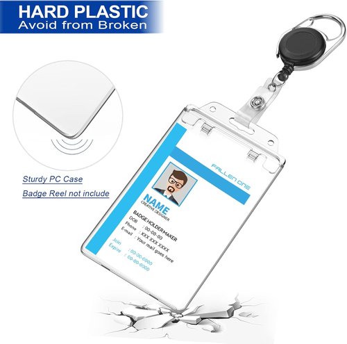 Fallen One Clear ID Badge Holder - Heavy Duty Vertical Design, Permanent Locking | 2 Pack