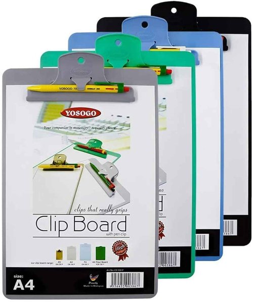 Yosogo A4/Letter Size Plastic Clipboard, 4-Pack with Handy Pen Holder & Bonus Pen, Holds up to 40 Sheets, Durable Plastic – Writing, Office, Stationary, School Supplies Set (4-Pack)