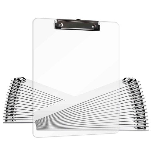 Macroclo Plastic Clipboards Set of 30, A4 Acrylic Clear Board 8.5x11 for Classroom, Students, Transparent Letter Size 9" x 12.5" with Low Profile Clip, Office & School Supply