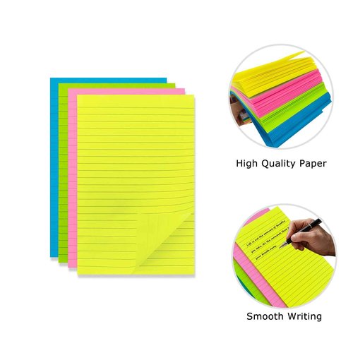 4A 16 Pads Lined Sticky Notes 5 x 8 in, Bright Colors, Colorful Large Sticky Notes with Lines Self-Stick Note Pads for Office School Supplies, 50 Sheets/Pad,16 Pads, 800 Sheets Total, 4A 5084-N-Lx4