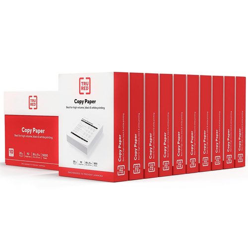 Staples TRU RED 8.5x11 Copy Paper 20 lb. 92-Bright 5000 Sheets/Carton