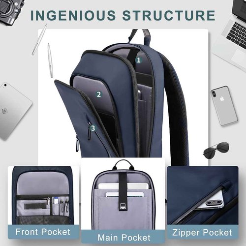 hk Backpack for Men Business Slim Backpack with USB Charger Computer Lightweight Anti-theft Travel Backpacks 15.6 inch Water Resistant Laptop Bag for Work Office College-Dark Blue