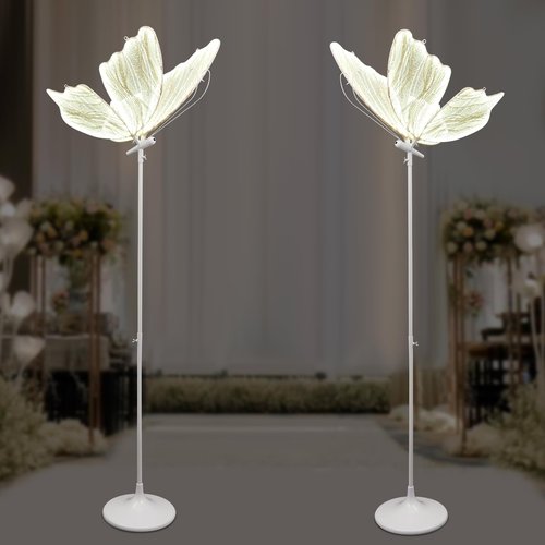 DUTTIETY 2PCS Wedding Butterfly Floor Lamp Romantic LED Butterfly Wings Decor Creative Hanging Light Floor Props with 57.5-70.1inch Adjustable Height for Wedding Party