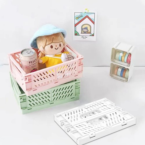 3 Pack Large Plastic Storage Basket for Shelf Organizing, Collapsible Crate Folding Storage Bin for Desk Organizier Stackable Containers for Home Kitchen Classroom Office Bathroom Storage(10x6.5x2.7")