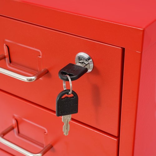 HZOPUTLH 6 Drawer Vertical File Cabinet with Lock, Freestanding Filing Metal Drawers Organizer with 4 Wheels, Movable Under Desk Cabinet Vertical File Storage for Home Office (Red)
