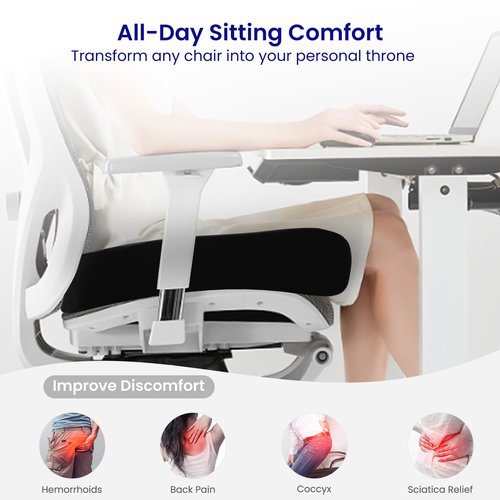 REDOFF®Extra Large Memory Seat Cushion 21.5 * 17.7 * 4inches– Cushion Pillow for Back Support Non-Slip Seat Pad for Office Desk, Car Seat, Wheelchair, Sciatica (Black)