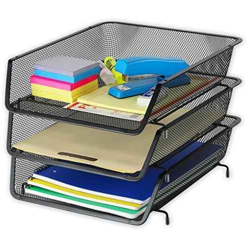 Simple Houseware Stackable Desk File Document Letter Tray Organizer, 3 Packs, Black