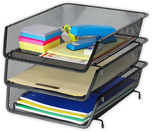 Simple Houseware Stackable Letter Tray Organizer 3-Pack Black - Office Desk Storage