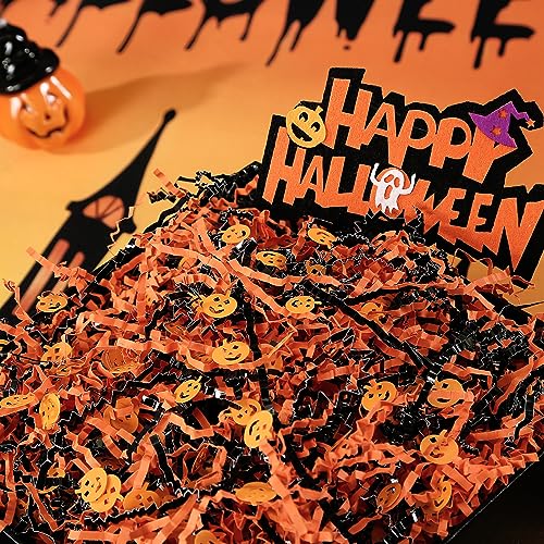 UNIQOOO 16oz Halloween Crinkle Cut Paper, Metallic Black Orange