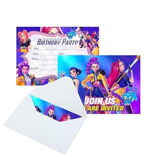 16pcs Demon Movie Hunters Birthday lnvitation Cards Gift Cards with Envelopes for Demon Movie Hunters Theme Party Supplies