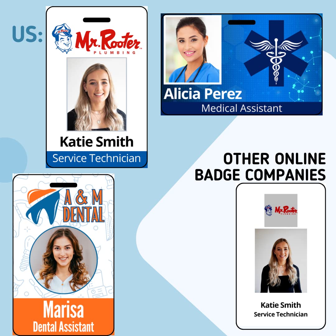 Photo ID Badges Custom Printed - High Definition Edge to Edge Printing Work Badge Custom ID Badge