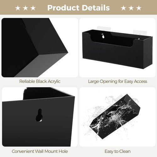 Clear Acrylic Mail Holder Box for Desk or Wall Mount, Mail Organizer Countertop, Modern Wall Mounted or Tabletop Mailbox, Letter Storage Organizer Box (Black)
