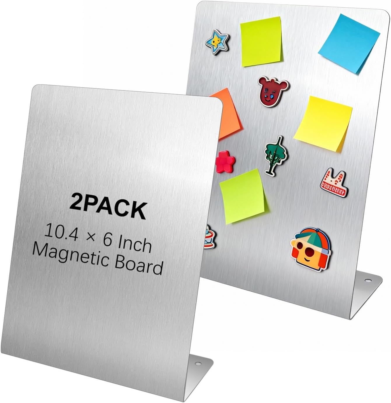 Skiennix Magnetic Bulletin Board - 2 Pcs Metal Tabletop Memo Board with Stainless Steel Stand | 10.4 x 6 in