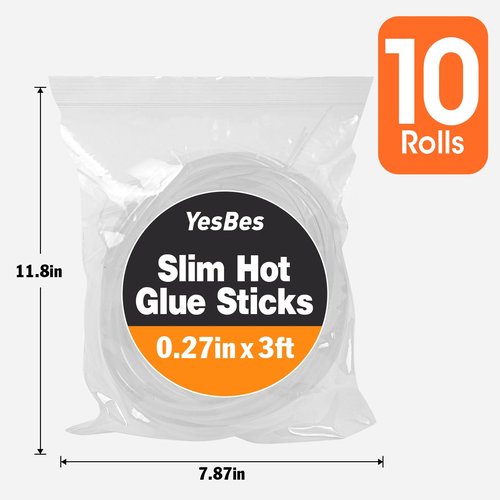 10 Pack Long Mini Hot Glue Stick Rolls, 3 FT Long x 0.27" Diameter Glue Sticks for Glue Gun, Perfect Fit for Mini Glue Guns, Widely Used in Wood, Metal, Glass, Plastic, Floral, Fabric, and More