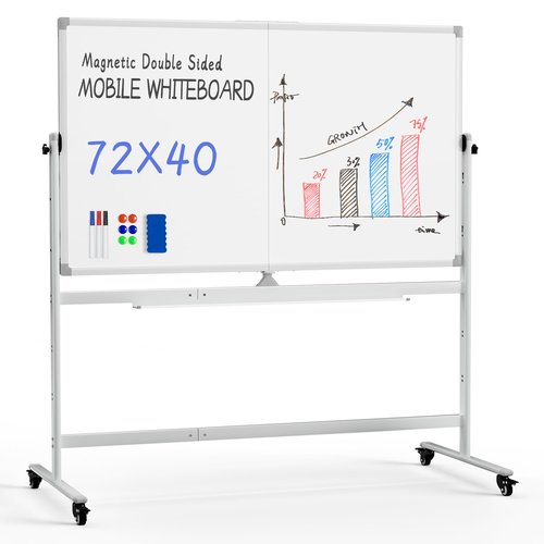 Rolling Whiteboard, 72"x40" White Board with Stands Movable Dry Erase Board on Wheels, Large Double Sided Standing Whiteboard for Office School Classroom Presentation Supplies, Pearl White