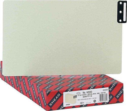Smead 100% Recycled End Tab Pressboard File Guides, Vertical Metal Tab, Extra Wide Legal Size, Gray/Green, 50 per Box (63235)